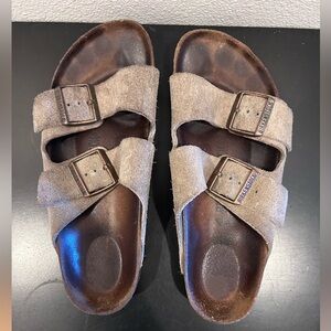 Birkenstock Arizona Size 38 NarrowSuede Two-Strap Sandals in Beige Taupe